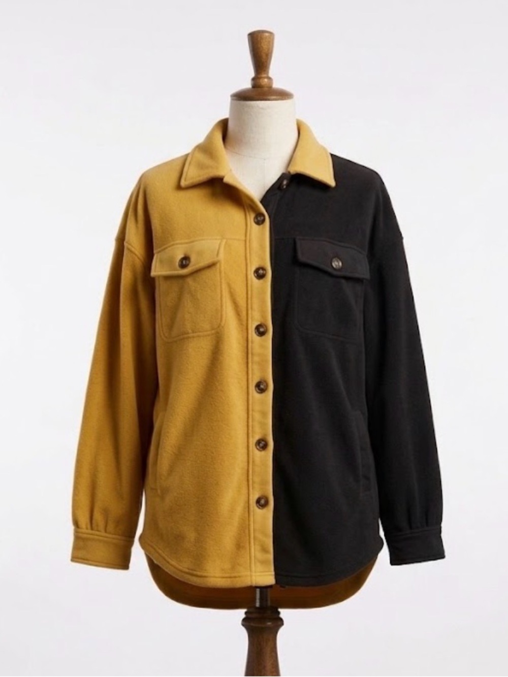 BiBi Fleece Colorblock Shacket Jacket Black Yellow Autumn Fall Tailgating Cozy S